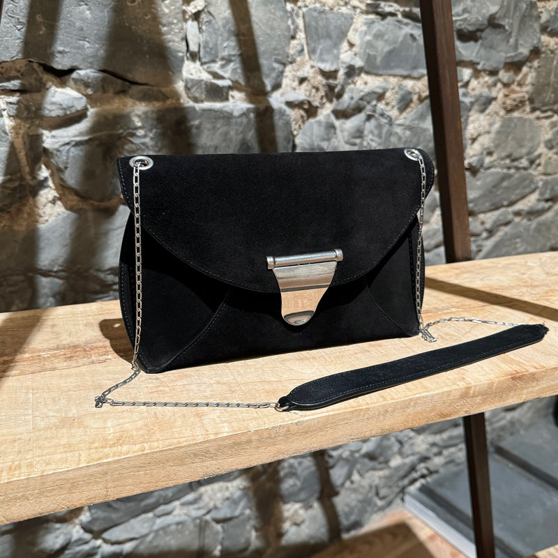 Céline 2016 Black Suede Envelope Clutch Chain Bag