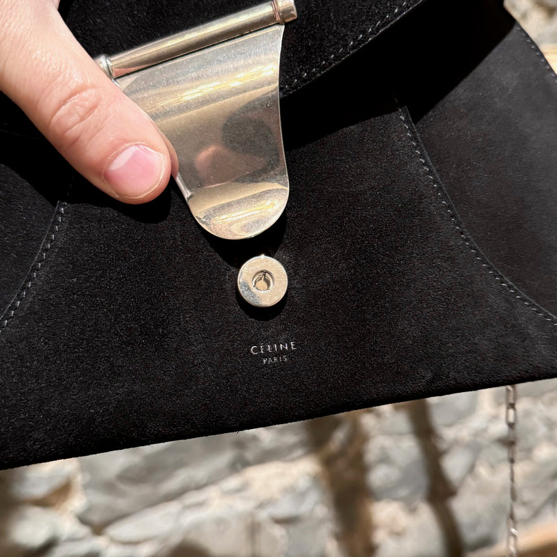 Sac à chaîne d'embrayage enveloppe en daim noir Céline 2016