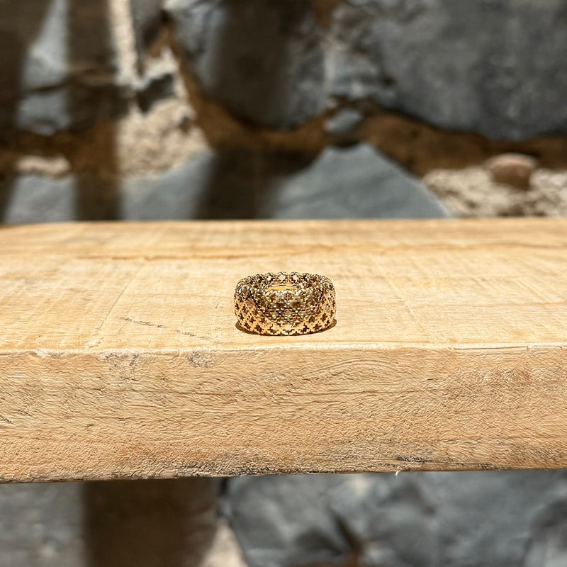 Gucci 18k Gold Diamantissima Caged Wide Band Ring