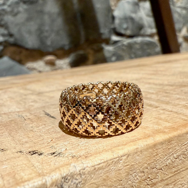 Gucci 18k Gold Diamantissima Caged Wide Band Ring