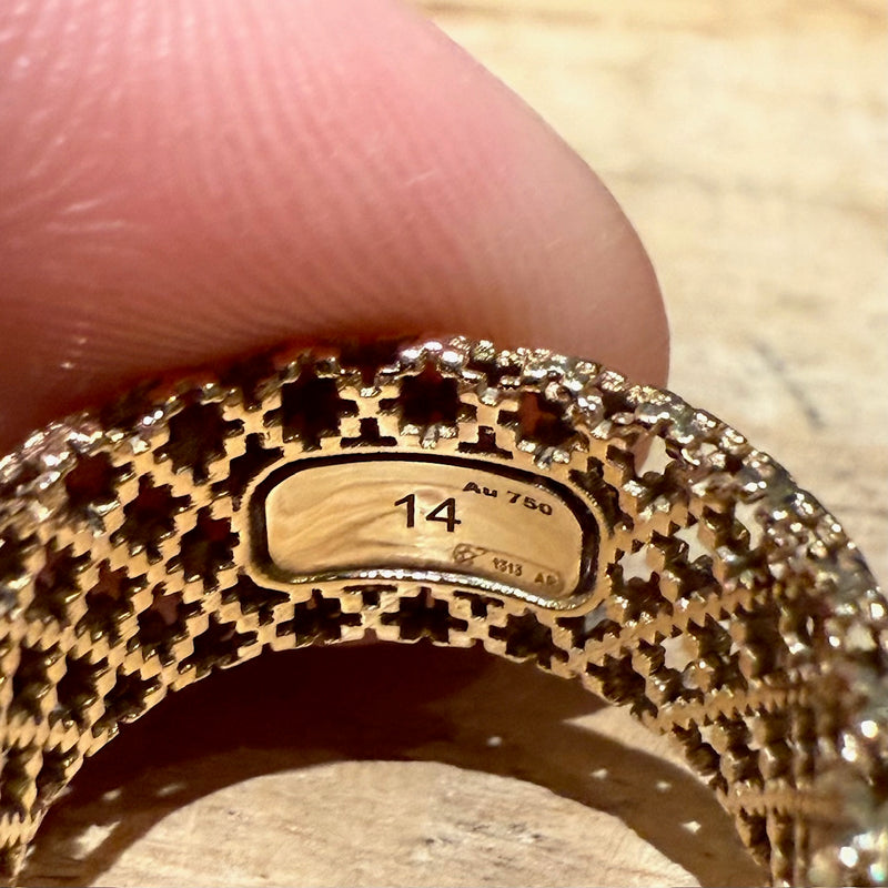 Gucci 18k Gold Diamantissima Caged Wide Band Ring