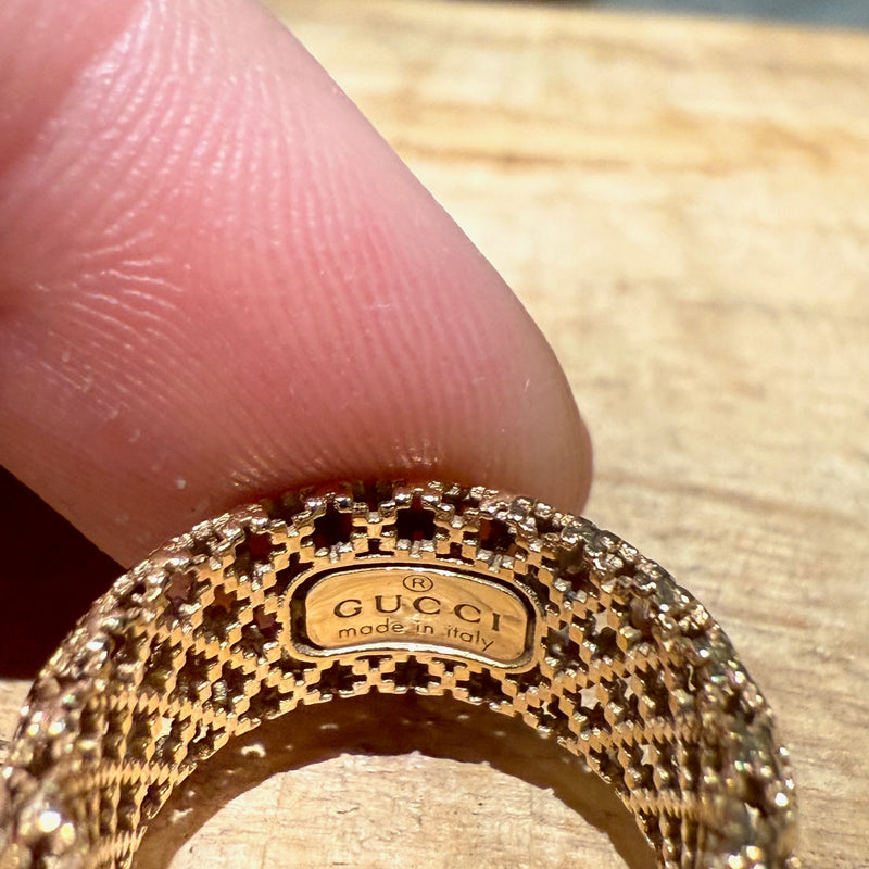 Gucci 18k Gold Diamantissima Caged Wide Band Ring