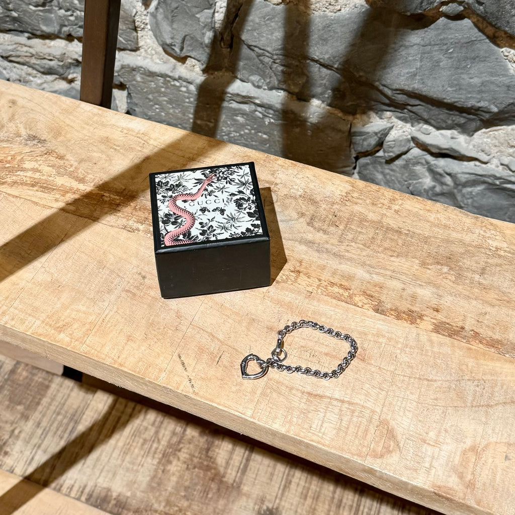 Bracelet Chaîne en Argent 925 Gucci avec Breloque Coeur Bamboo