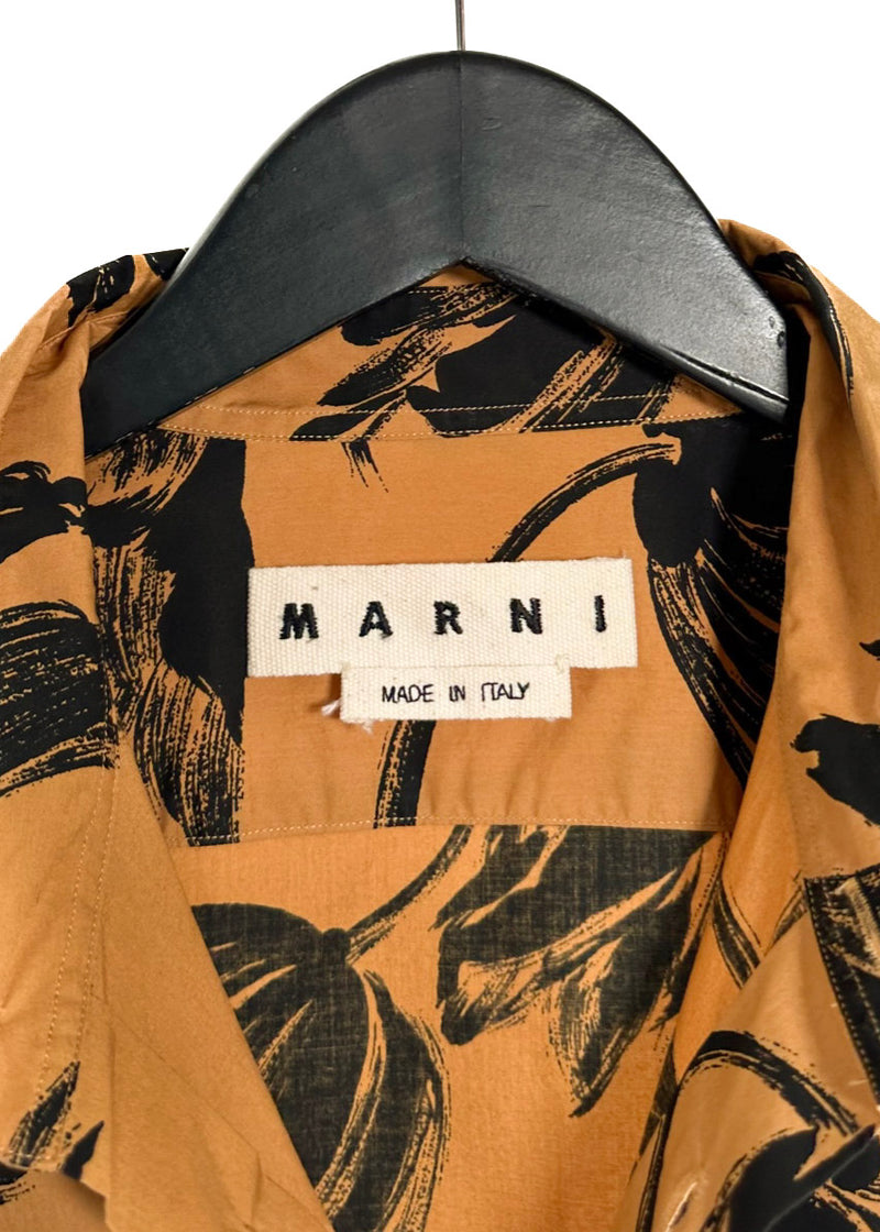 Marni Orange Black Floral Print Buttoned Shirt