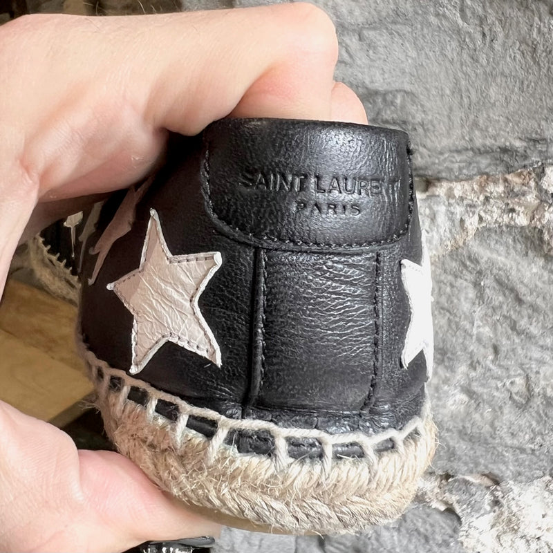 Saint Laurent Black Leather Star Appliqué Espadrilles