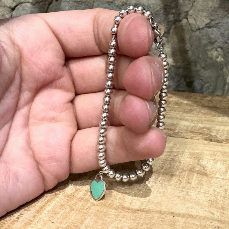 Bracelet de perles Tiffany & Co Sterling "Return To Tiffany" et cœur bleu