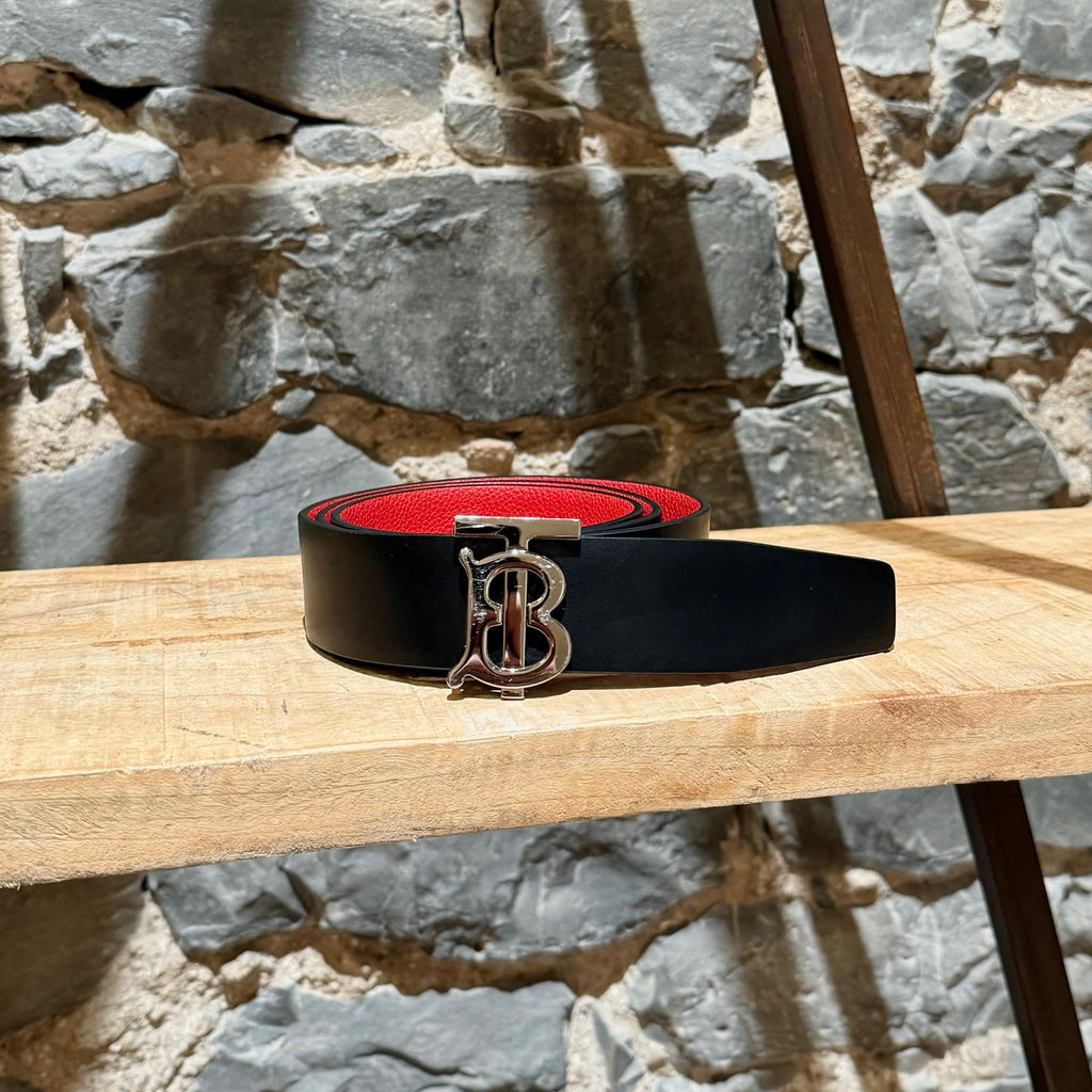 Burberry TB Black Red Reversible 40mm Leather Belt