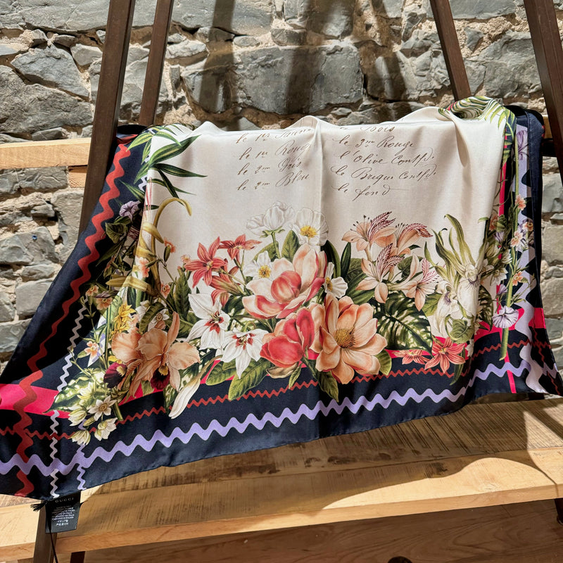 Gucci 2016 "Ordre Des Couleurs" Floral Print Silk Square Scarf