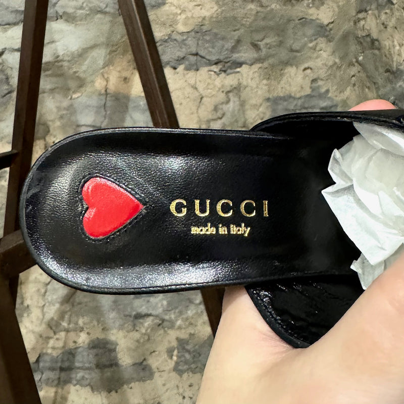 Gucci Black Leather 1955 Horsebit Princetown Mid Heel Mules