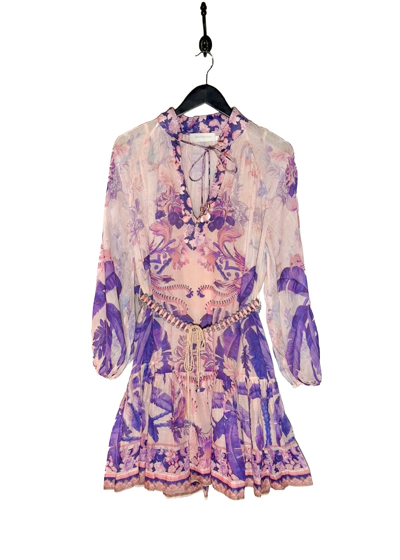 Robe courte à imprimé palmiers violet et rose Lyre Billow de Zimmermann