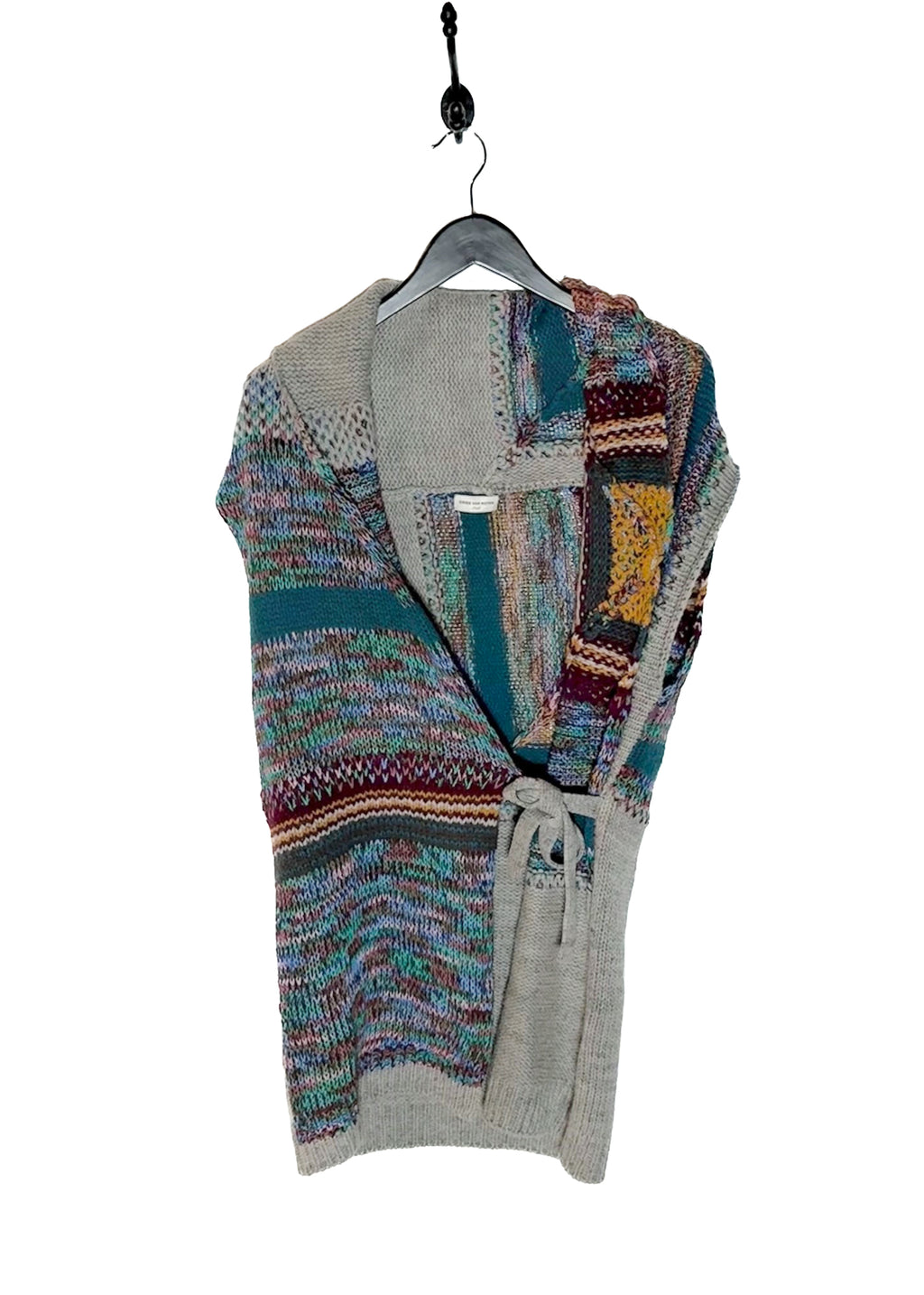 Gilet cache-cœur en tricot multicolore gris de la collection défilé automne/hiver 2008 de Dries Van Noten