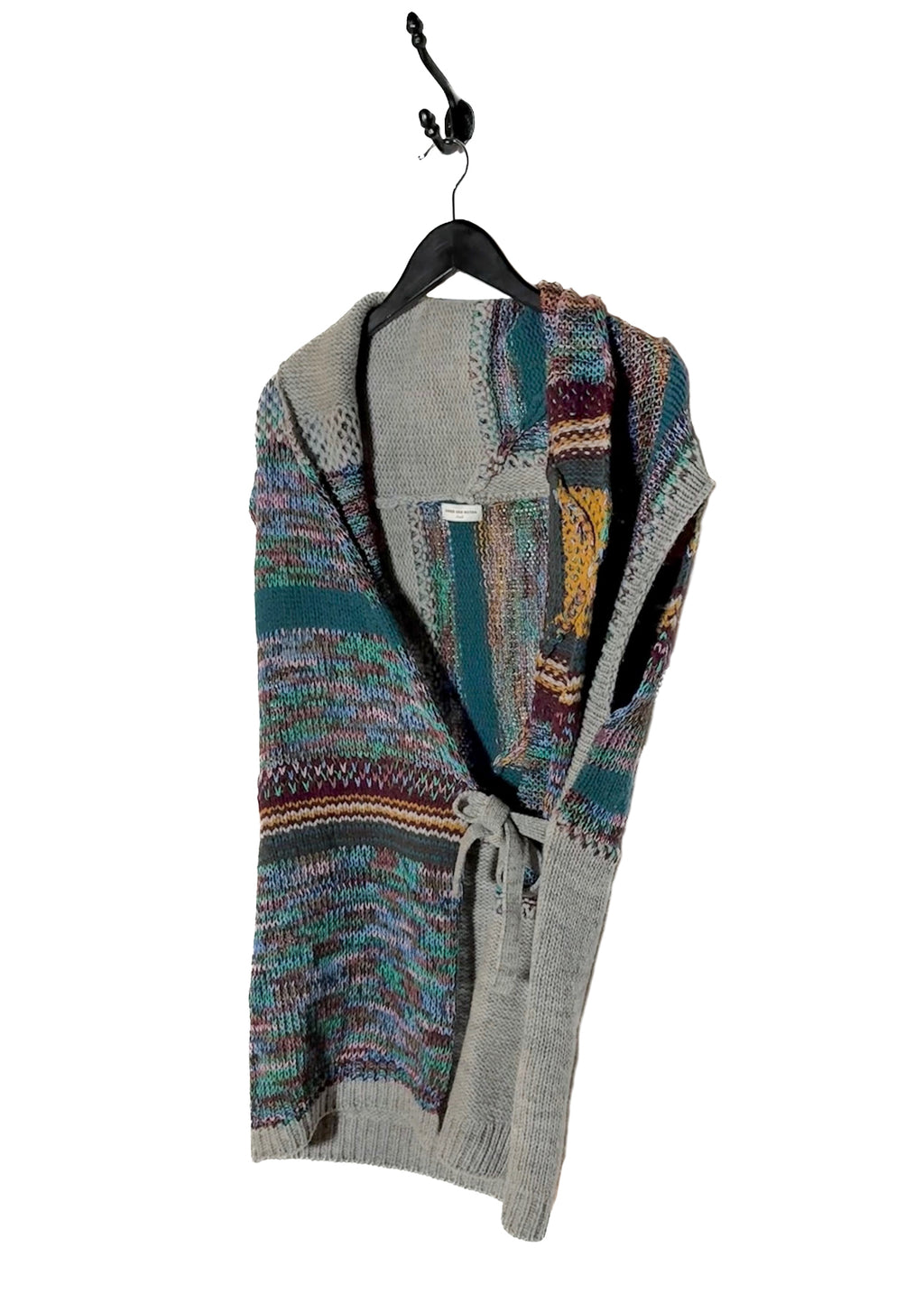 Gilet cache-cœur en tricot multicolore gris de la collection défilé automne/hiver 2008 de Dries Van Noten