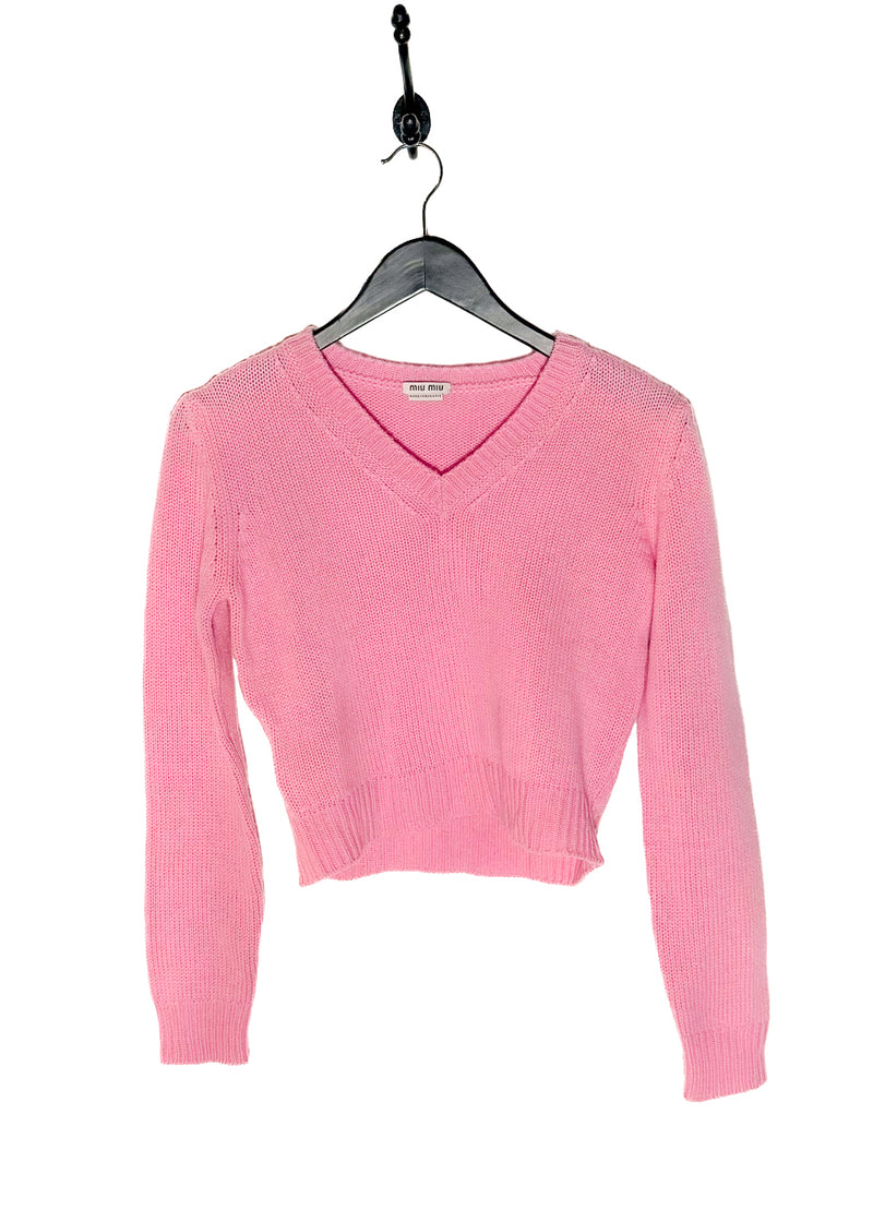 Miu Miu Bubblegum Pink Cropped Cashmere Sweater