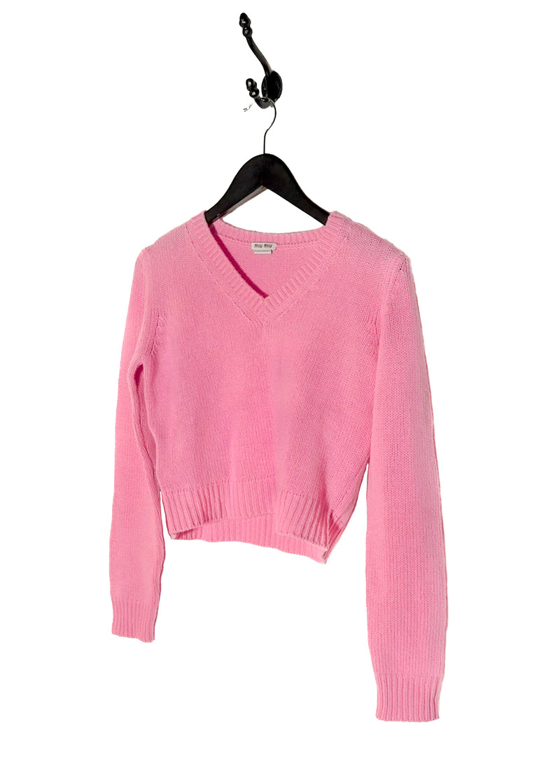 Miu Miu Bubblegum Pink Cropped Cashmere Sweater