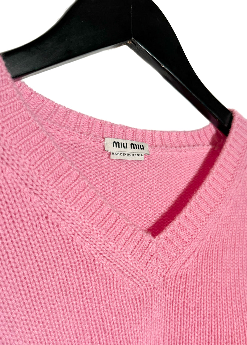 Miu Miu Bubblegum Pink Cropped Cashmere Sweater