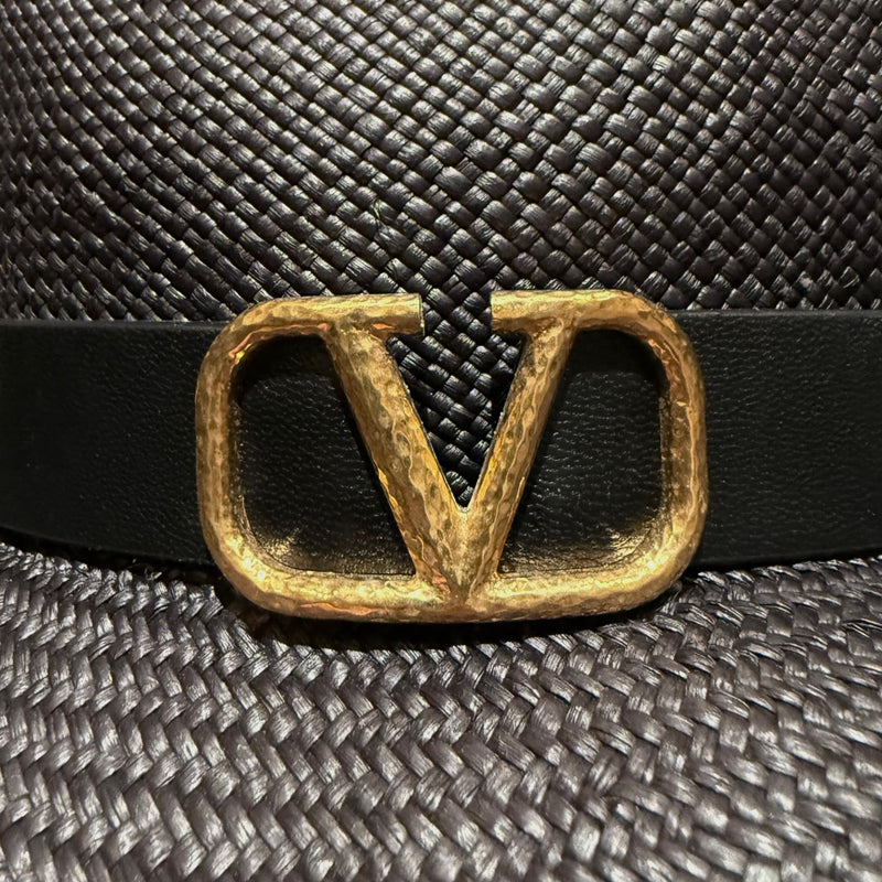 Valentino Vlogo Signature Black Straw Fedora Hat