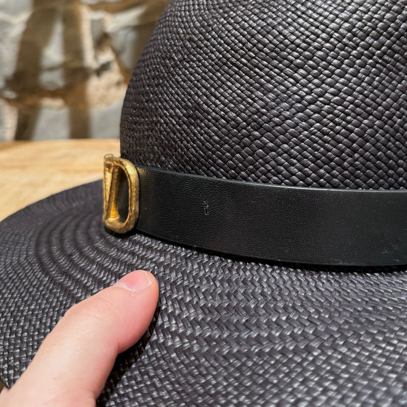 Valentino Vlogo Signature Black Straw Fedora Hat