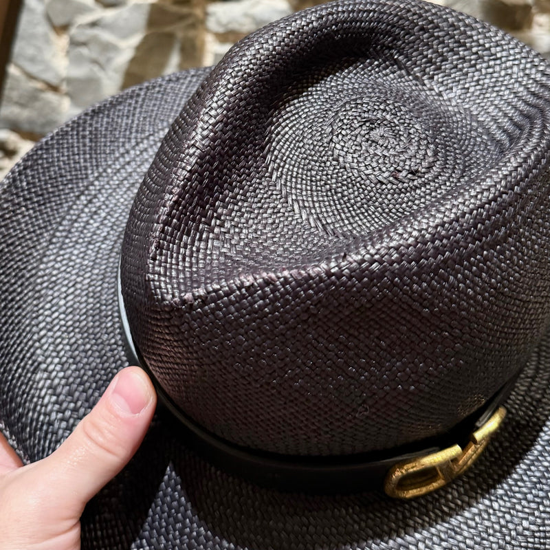 Valentino Vlogo Signature Black Straw Fedora Hat