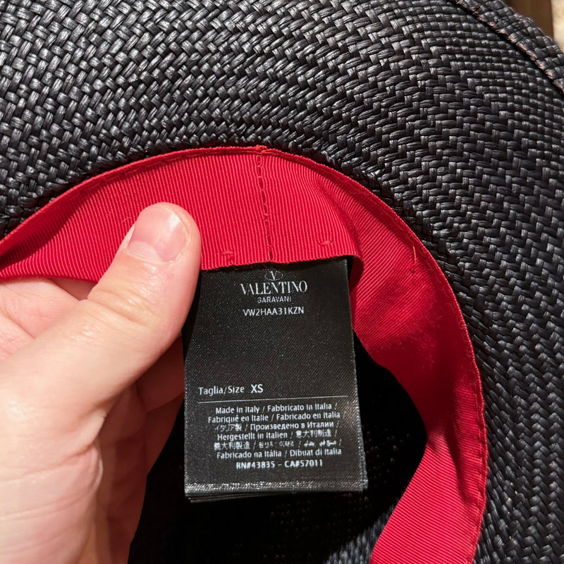 Valentino Vlogo Signature Black Straw Fedora Hat