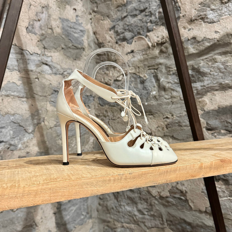 The Row Ivory Leather Diamond Lace-up Pumps