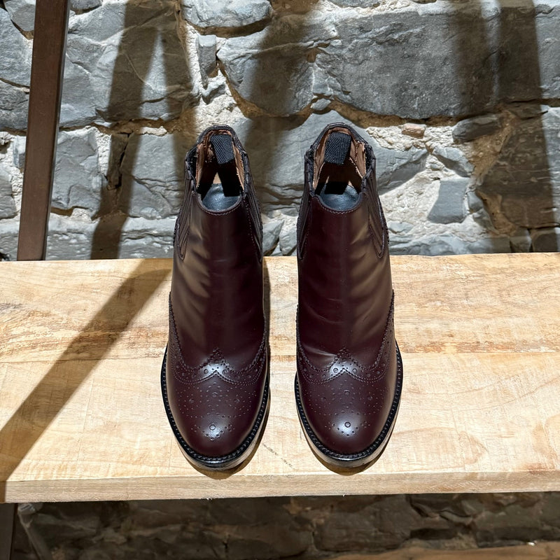 Burberry Burgundy Leather Oxford Wedges Booties