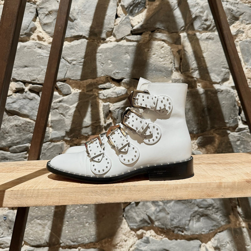 Bottes western à boucle cloutée en cuir blanc Givenchy