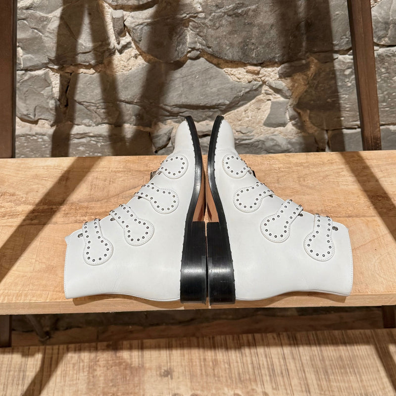 Givenchy White Leather Studded Buckle Western Boots