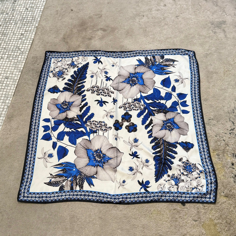 Roberto Cavalli Blue White Floral Silk Square Scarf