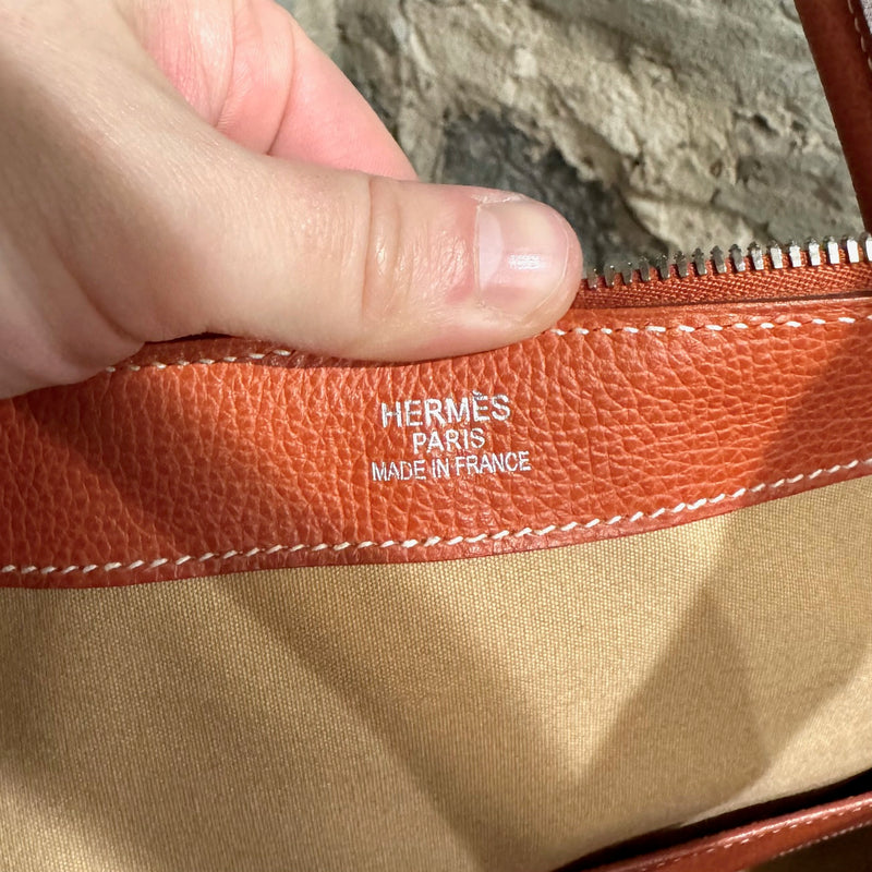 Sac de voyage Hermès en cuir Evergrain rouge brique Paris Bombay 50 GM