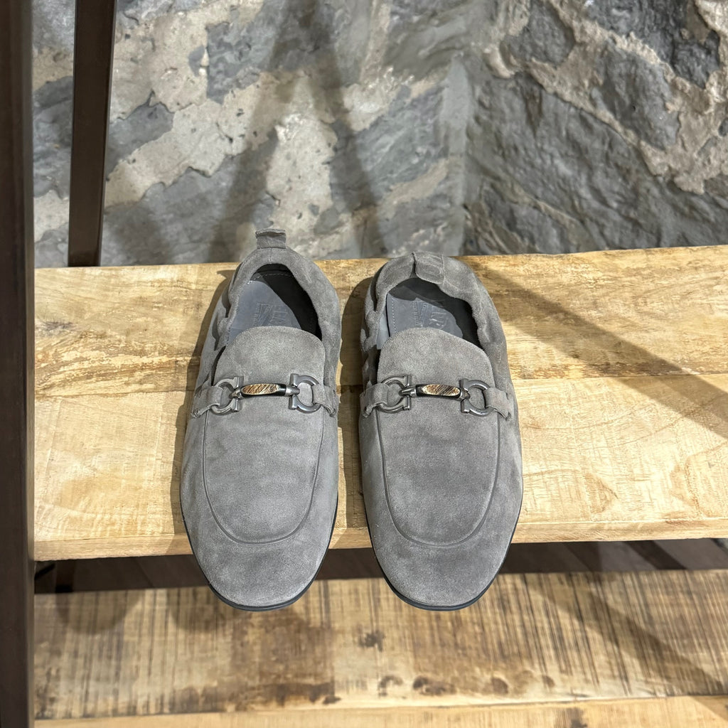Salvatore Ferragamo Taupe Suede Celso Gancini Loafers