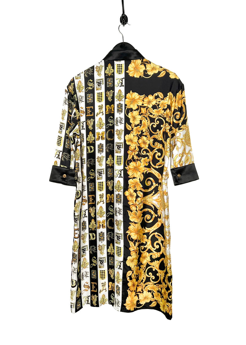 Versace Baroque Print Belted Silk Shirt Dress