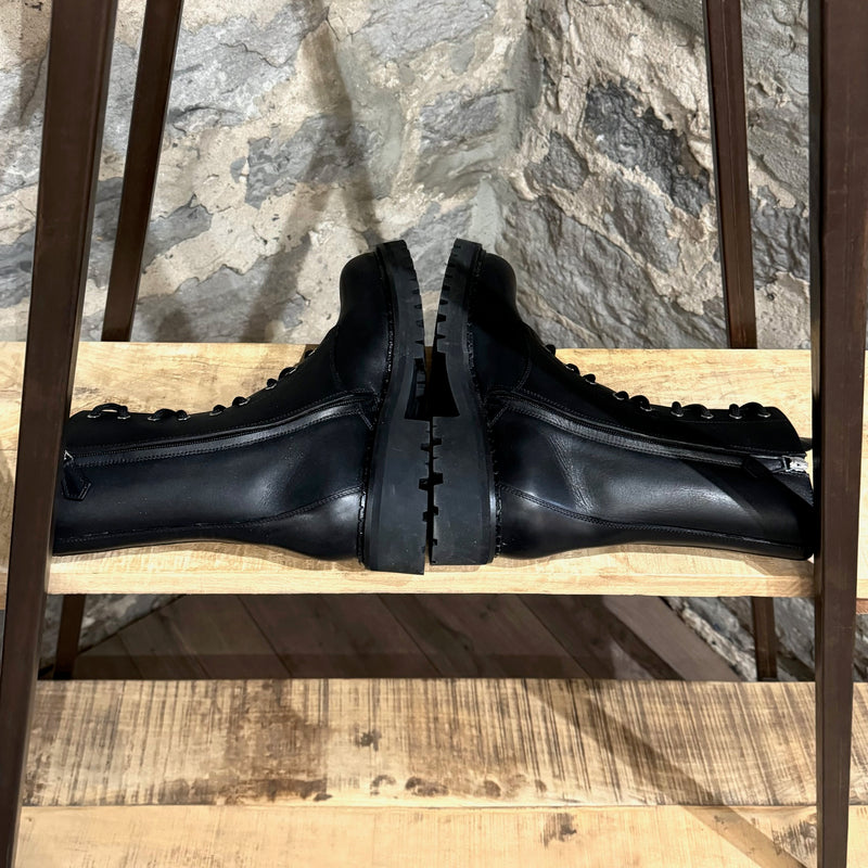 Moschino Black Leather Lace-up Combat Boots