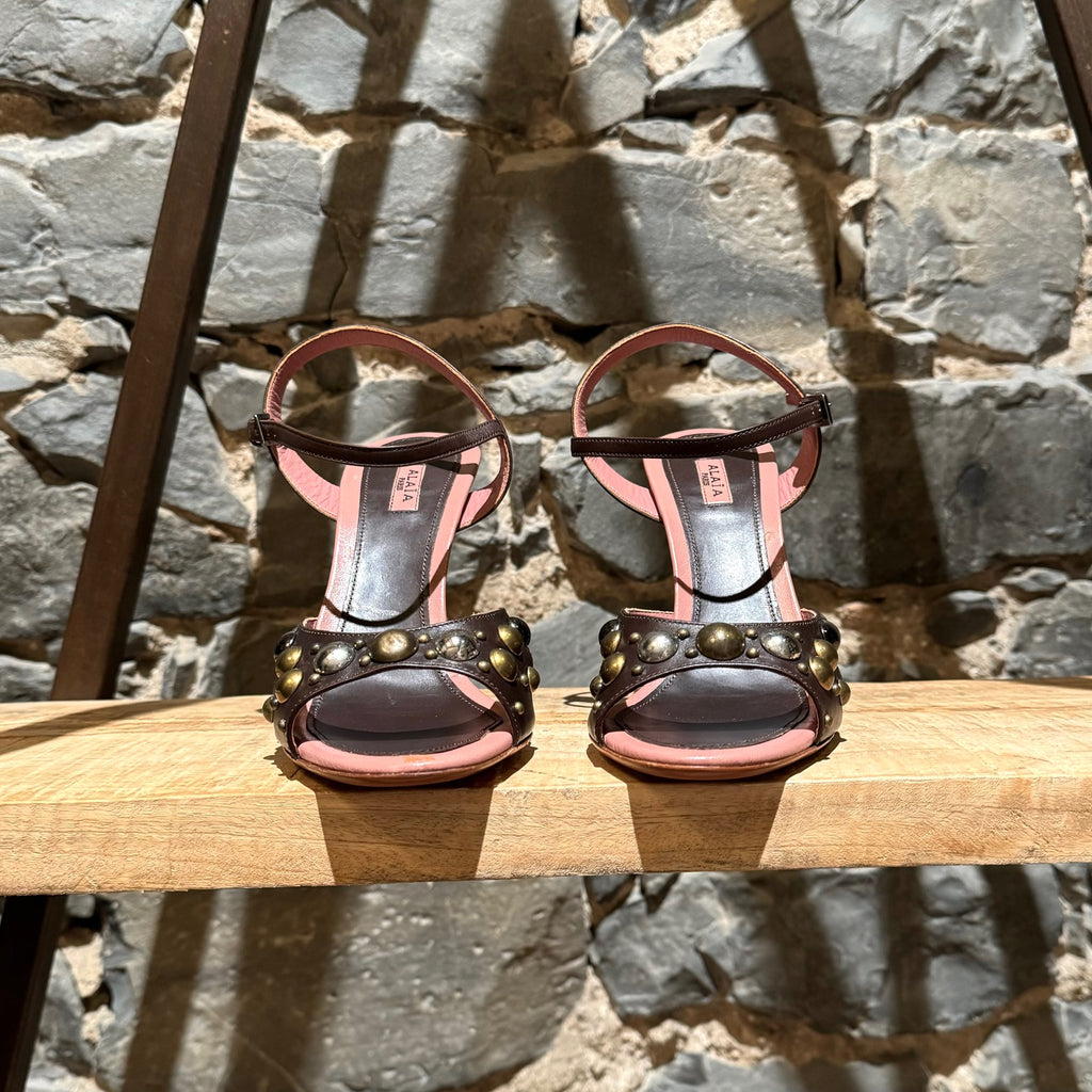 Alaïa Brown Studded Embellished Heeled Sandals