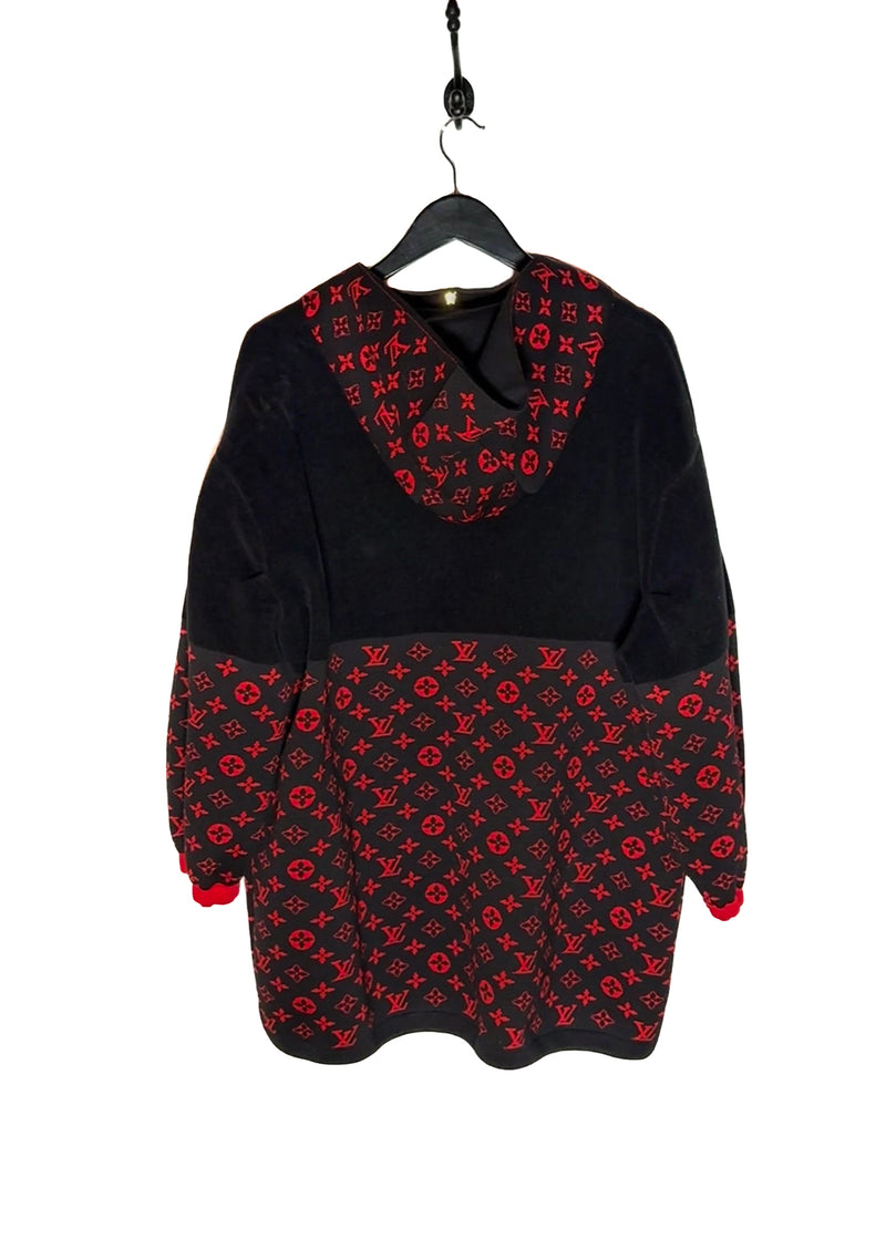 Louis Vuitton Black Red Monogram Wool Blend Knit Oversized Jacket