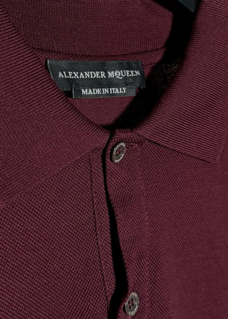 Alexander McQueen Burgundy Long Sleeves Skull Embroidered Polo Shirt