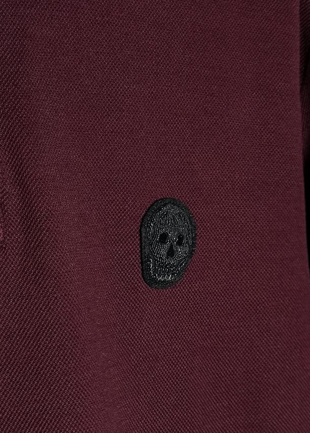 Alexander McQueen Burgundy Long Sleeves Skull Embroidered Polo Shirt