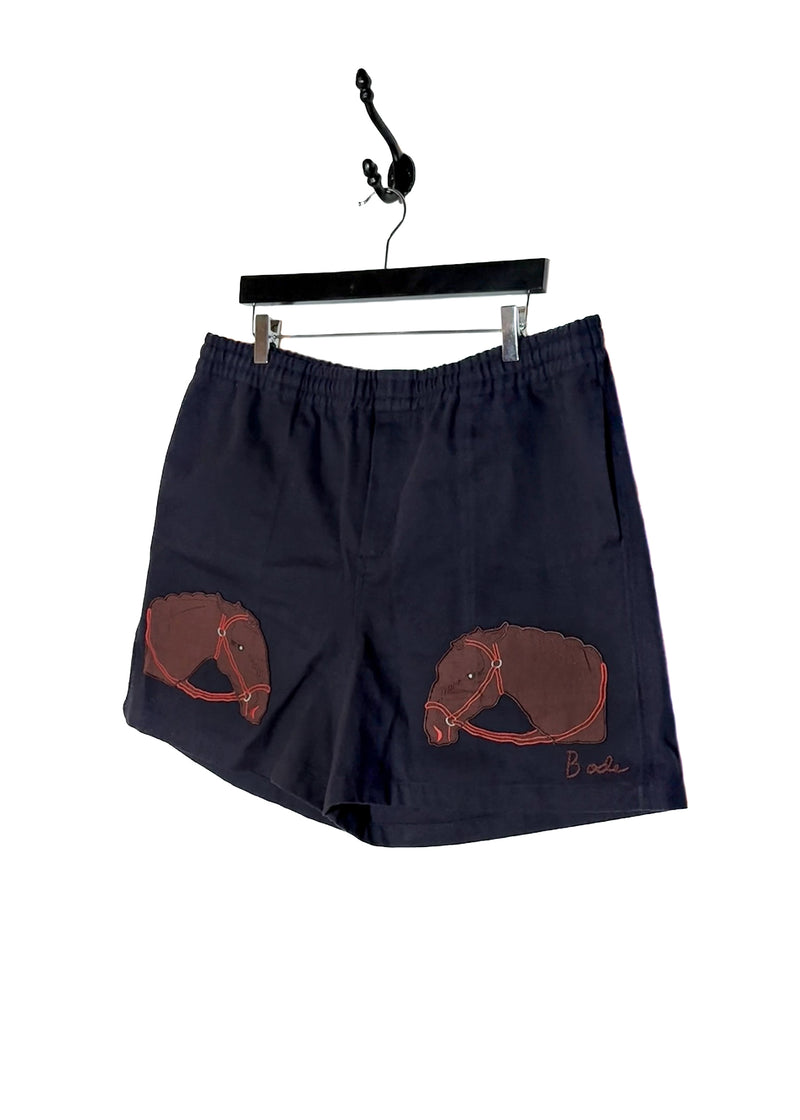 Bode Pony Appliqué Navy Blue Shorts