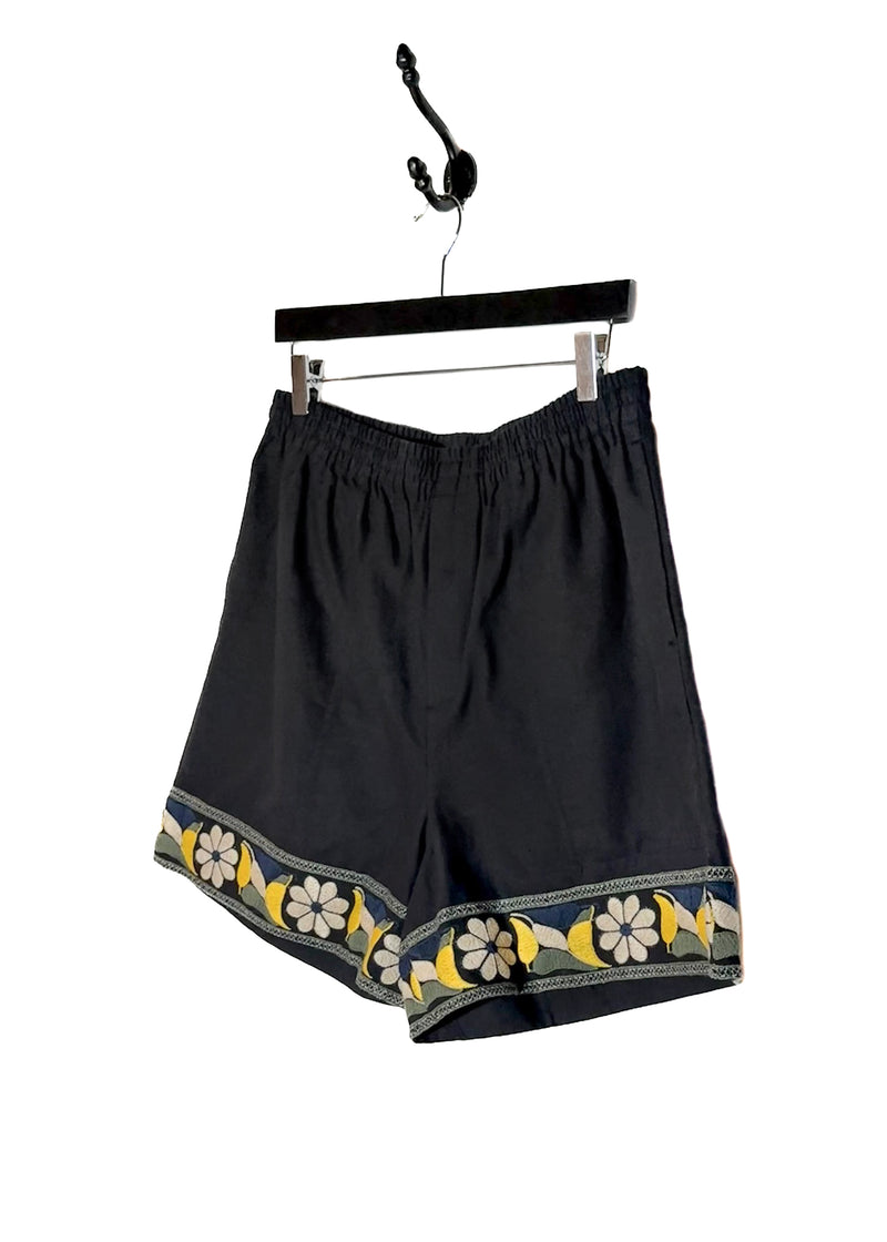 Short Bode Zinnia noir avec broderies florales