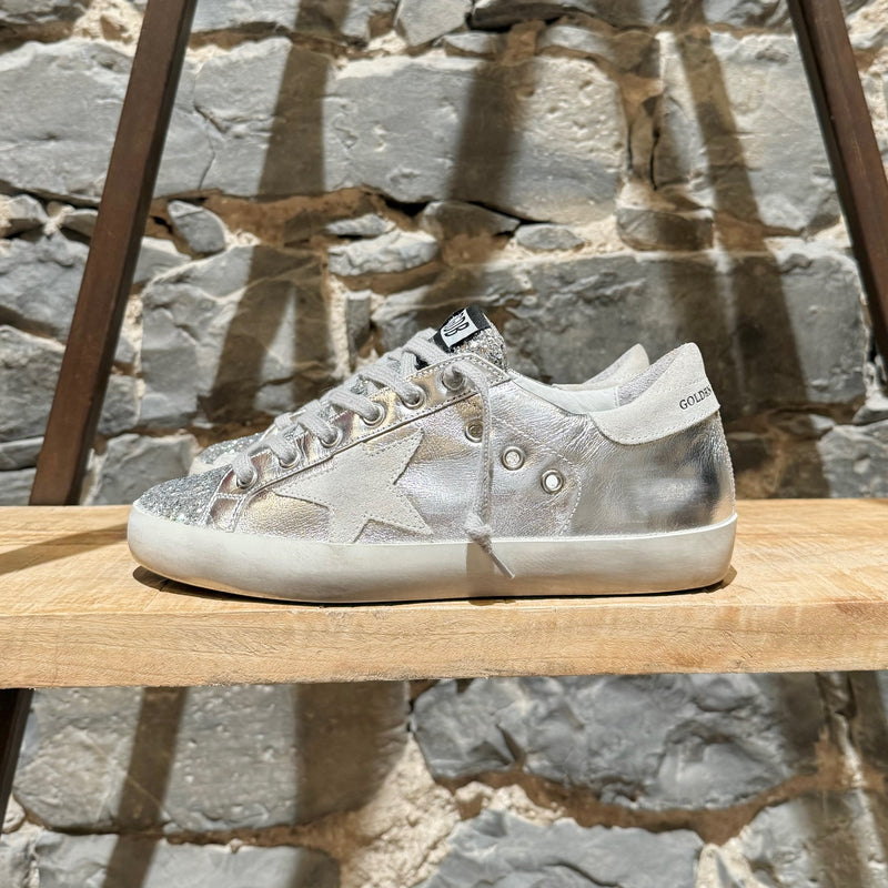 Golden Goose Silver Laminated Glitter Superstar Sneakers