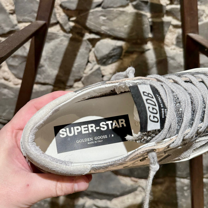 Golden Goose Silver Laminated Glitter Superstar Sneakers