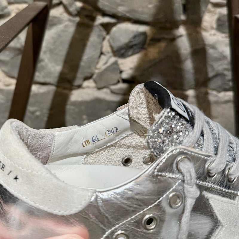 Golden Goose Silver Laminated Glitter Superstar Sneakers