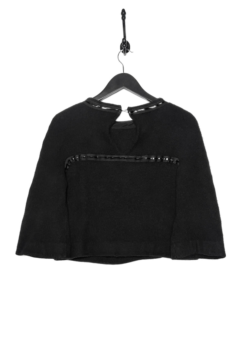 Chanel Pre FW13 Black Grosgrain Cashmere Blend Cropped Sweater