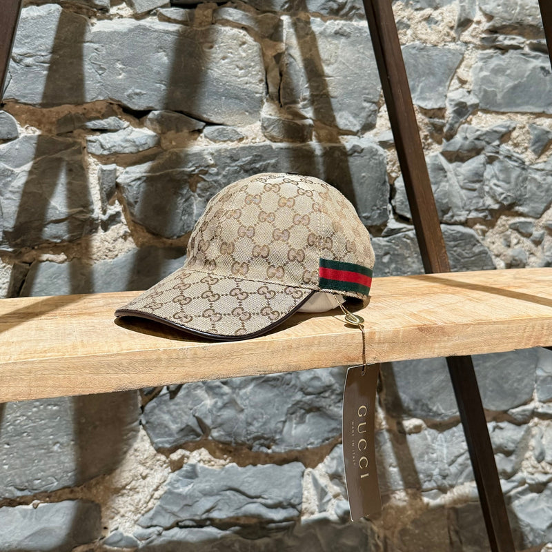 Gucci Beige Original GG Monogram Canvas Web Baseball Cap