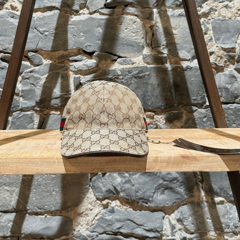 Gucci Beige Original GG Monogram Canvas Web Baseball Cap