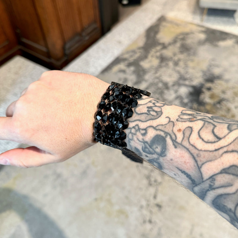 Bracelet Lanvin en satin et pierres noires