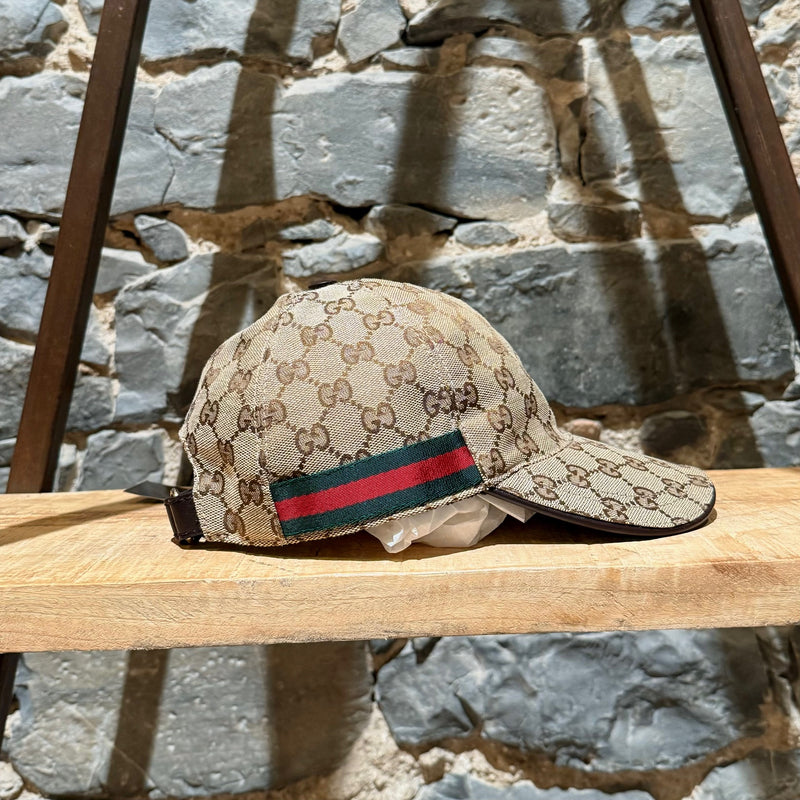 Gucci Beige Original GG Monogram Canvas Web Baseball Cap