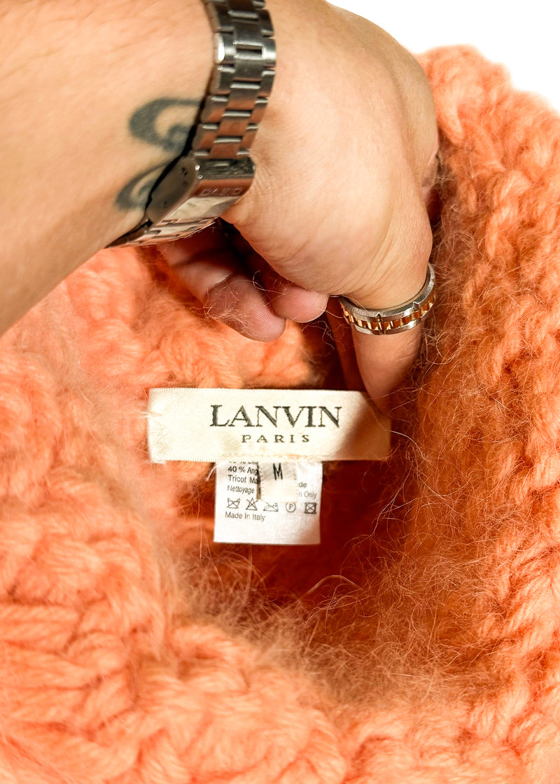 Pull Lanvin à Col Roulé Oversize en Laine et Angora Orange