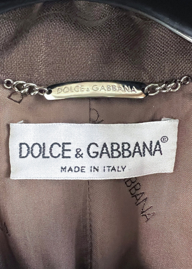 Blazer à manches courtes en lin marron vintage﻿ Dolce & Gabbana