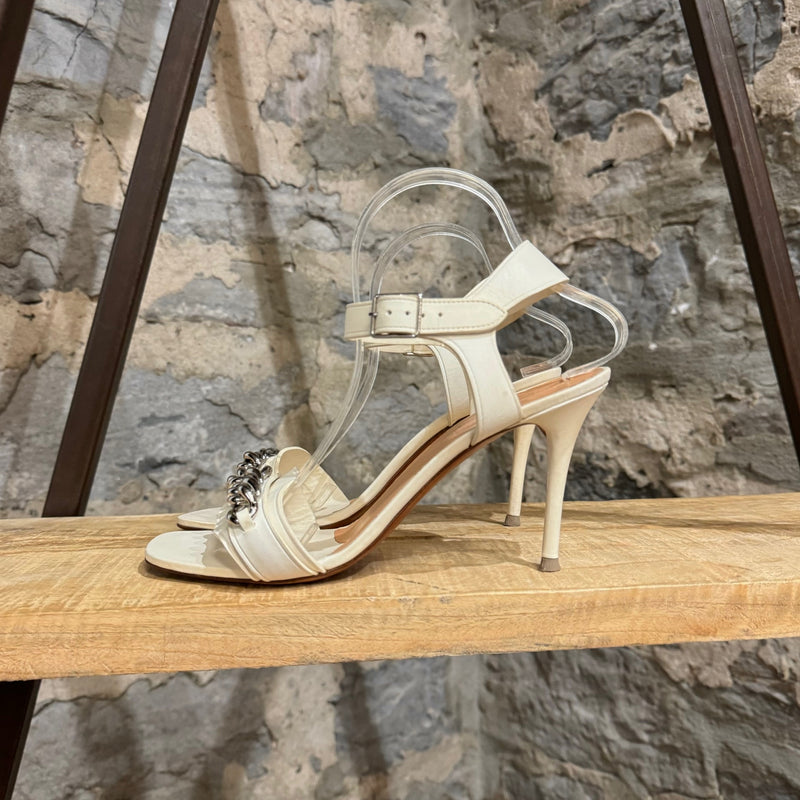 Céline White Leather Chain Accent Heeled Sandals