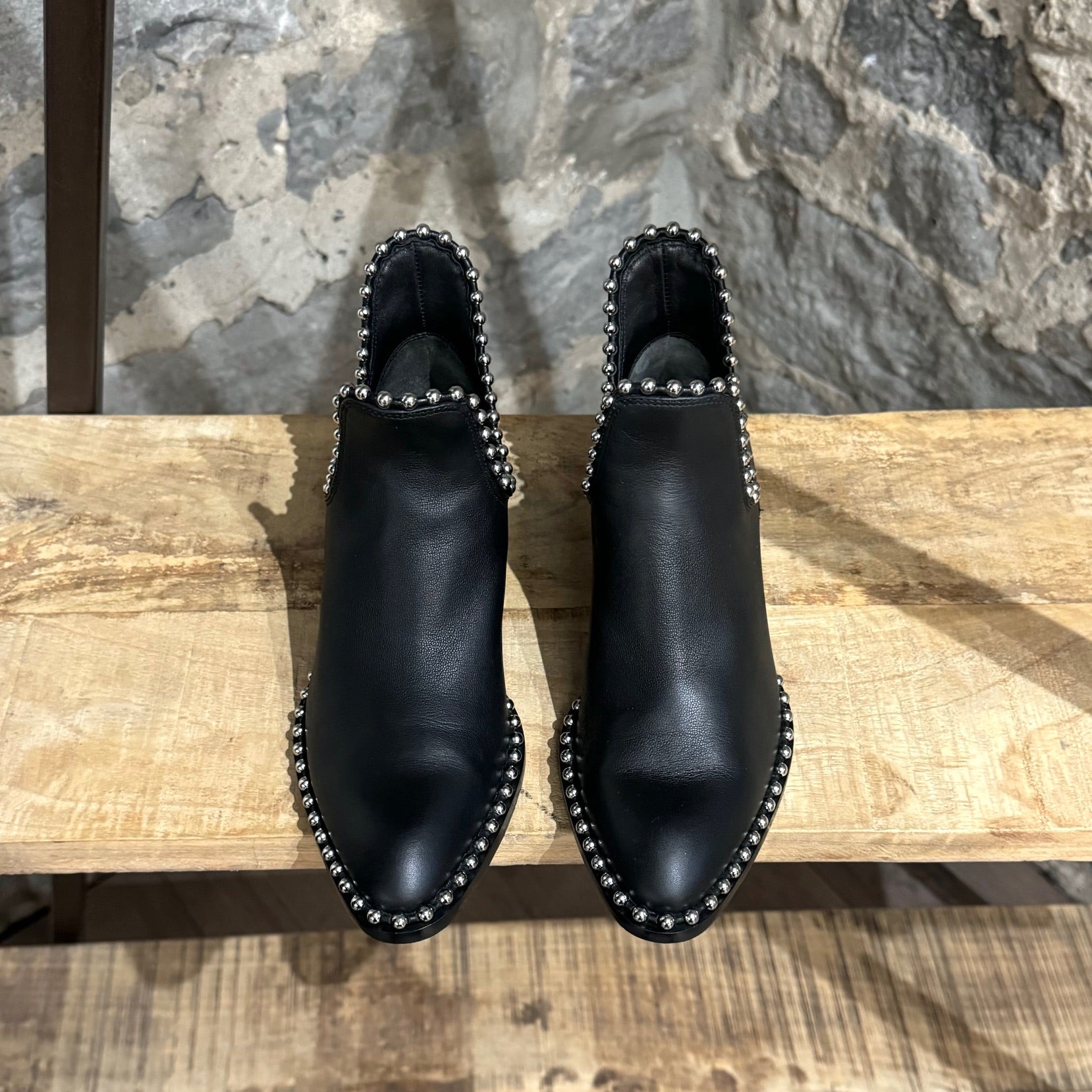 Alexander Wang Black Leather Studded Kori Cut Out Ankle Boots